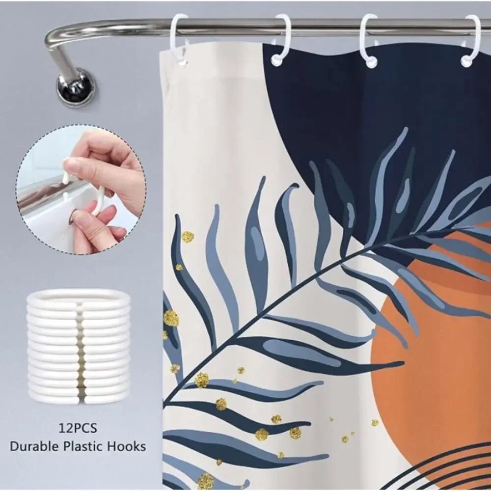Boho Shower Curtain, Bathroom Decor, Modern Abstract Bohemian- Blue Gold